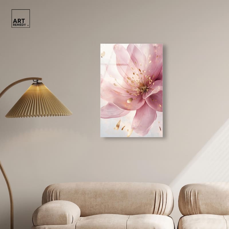 Pink and Gold Bloom Acrylic by Art Remedy, Ready to Hang