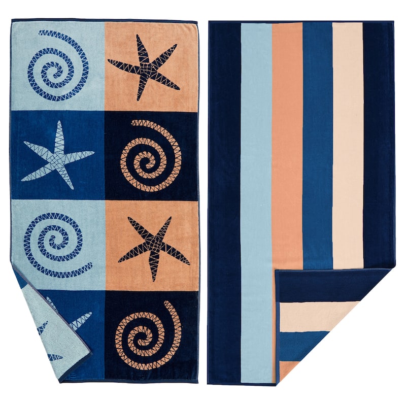 Linery & Co. 100% Cotton Jacquard 2 Pack Summer Beach Towels