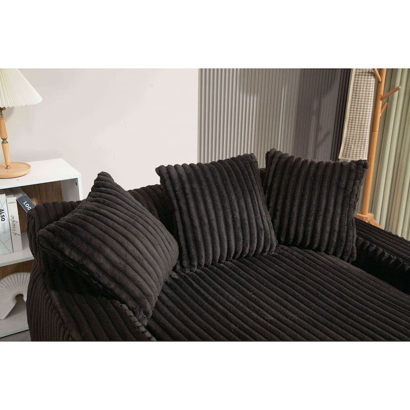 Corduroy lazy sofa bed Living room deep seat sofa with 3 back pillows