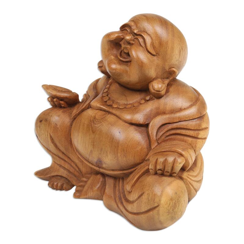 Novica Handmade Blissful Buddha Wood Sculpture
