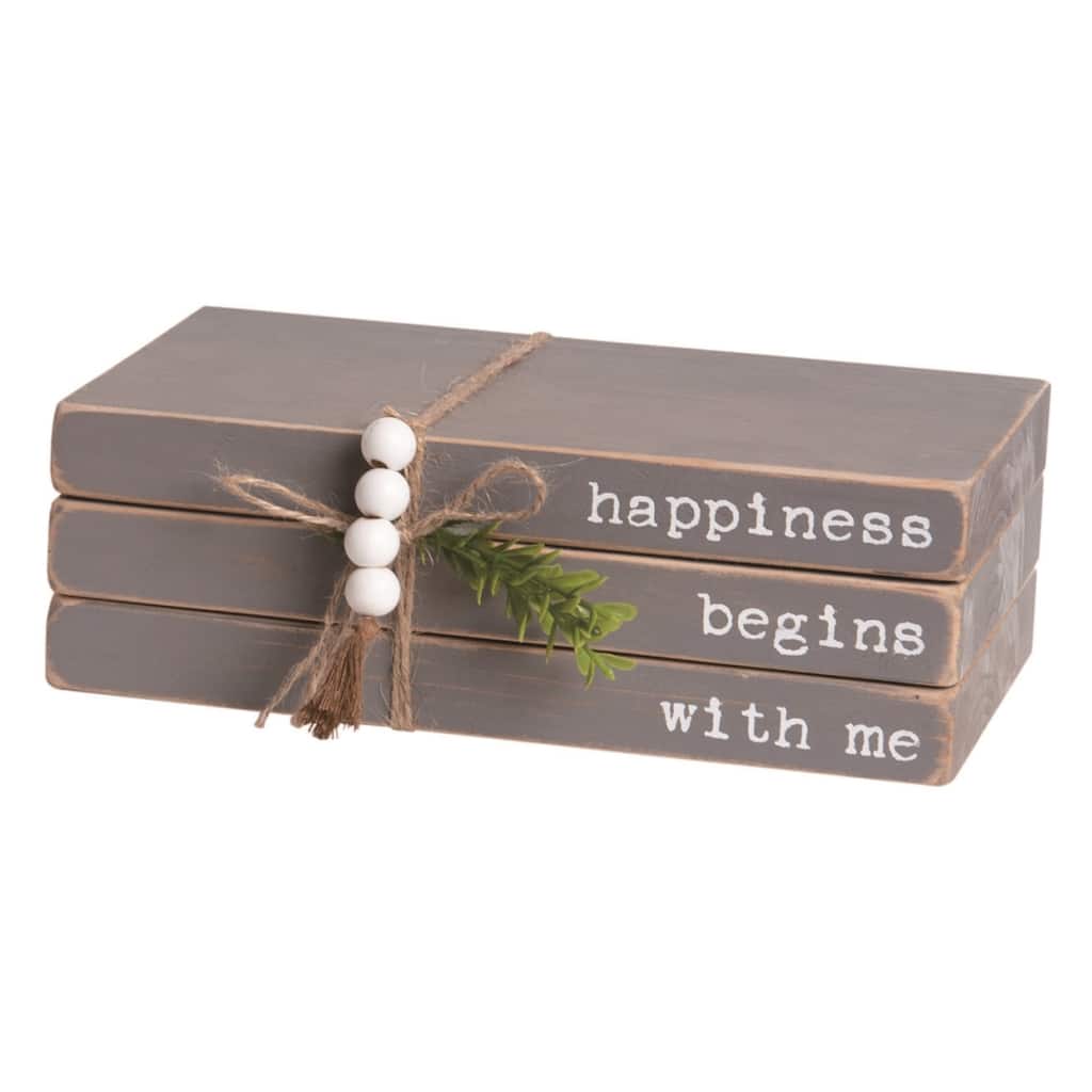 Transpac Wood 9.5" Gray Spring Happiness Book Stack