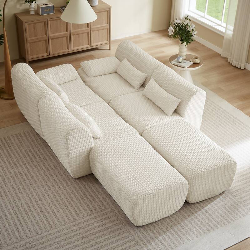 141.7" U-Shaped Corduroy Sectional Sofa with 2 Ottomans, No Assembly Required