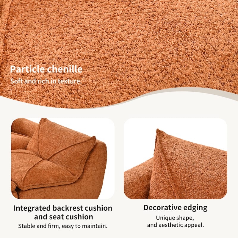 Roomfitters 116'' Fully Compressed Sofa, High Density Foam, Legless Modular Design, No Assembly, Chenille, Orange