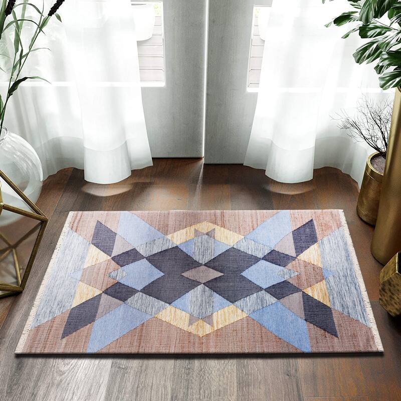 Sevita Hand-Woven Southwestern Jute-Blend Area Rug, Tan and Light Blue