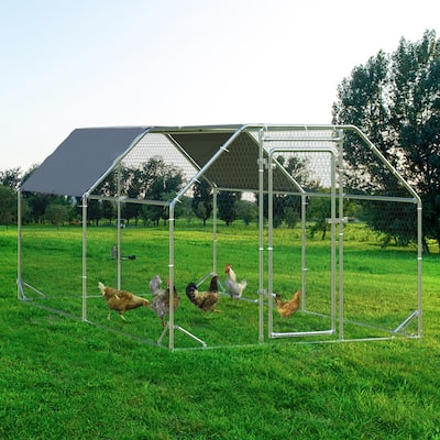 BOSSIN Large Metal Chicken Coop Walk-in Poultry Cage Hen Run House with Waterproof for Outdoor Backyard Farm Use