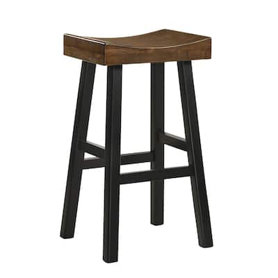 30" Brown and Black Counter Stool with Saddle Seat