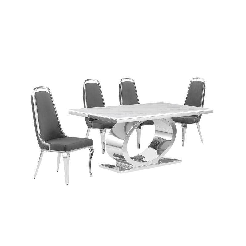 Best Quality Furniture D430/1-SC310-7 Dining Set with 68" White Marble Top