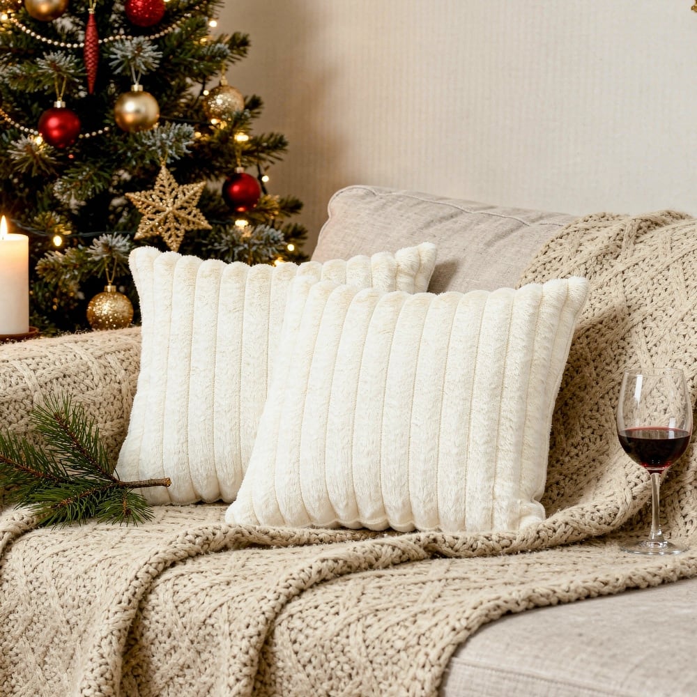 Faux Fur Decorative Throw Pillows for Couch & Bed (Set of 2)