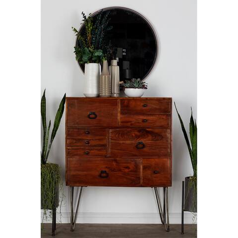 Brown Albizia Wood Contemporary Modern 9 Drawer Chest - 36 x 15 x 46