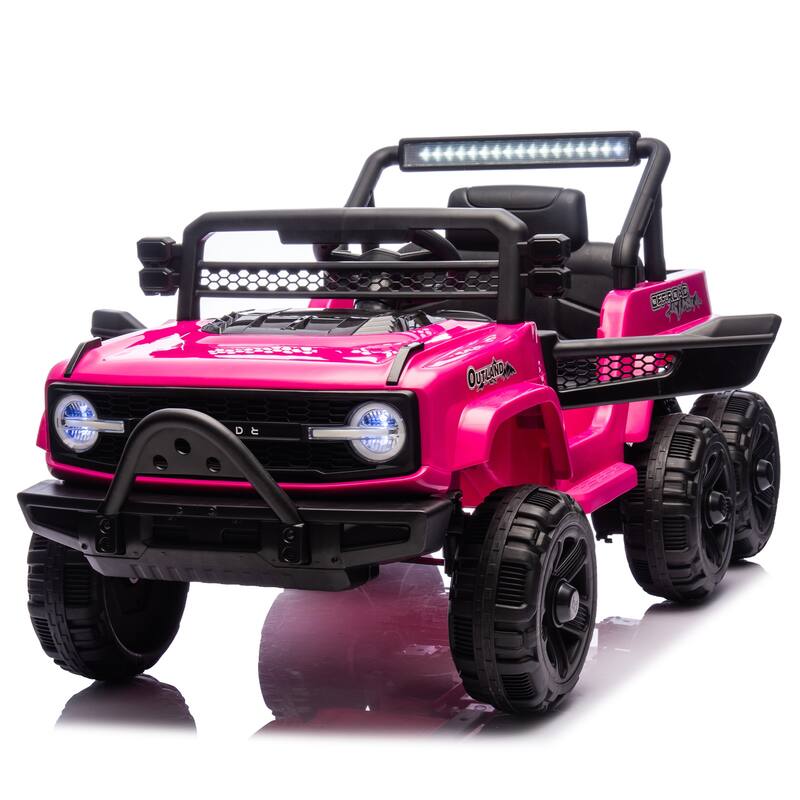 12V Kids Ride On 6-Wheel Electric Truck Car with Parents Control, 4 Motors, LED Lights, Music & Bluetooth, USB, MP3 - Pink