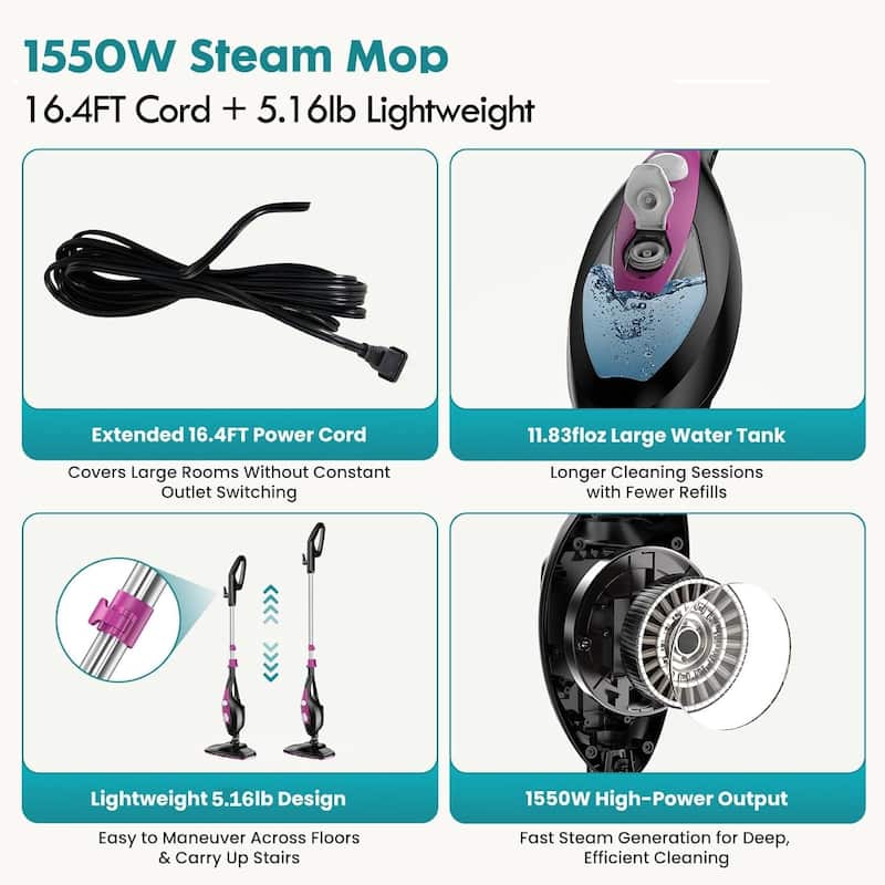 Steam Mop 10 in 1 MultiPurpose Handheld Steam Cleaner Detachable Floor Steamer