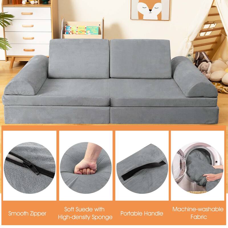 8PCS Kids Play Sofa Set Modular Folding Foam Couch Toddler Playset