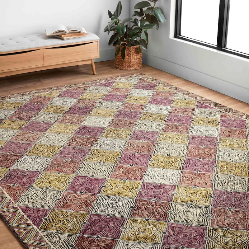 Alexander Home Kaleidoscope Geometric Border Hand-Hooked Wool Rug - 5' x 7' 6"