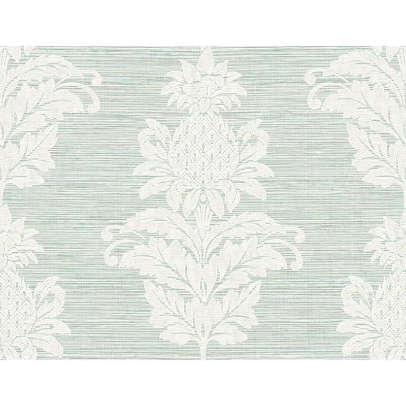 Kenneth James Pineapple Grove Turquoise Damask Wallpaper - 27in x 324in x 0.025in