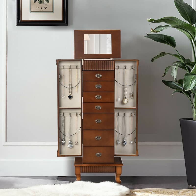 Costway Jewelry Cabinet Armoire Box Storage Chest Stand Organizer Wood - See Details