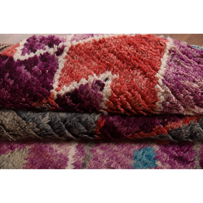 Plush Moroccan Purple Area Rug Hand-Knotted Wool Carpet - 5'11" x 9'4"