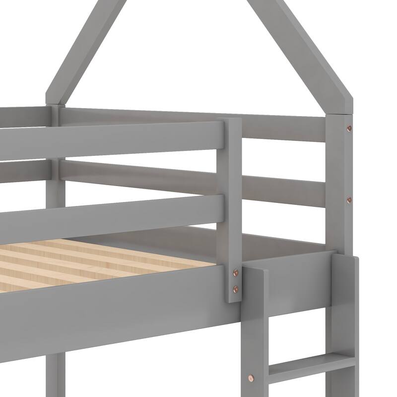 Fun Twin Over Twin Bunk Bed with Slide and Ladder, House-Shaped Design for Kids