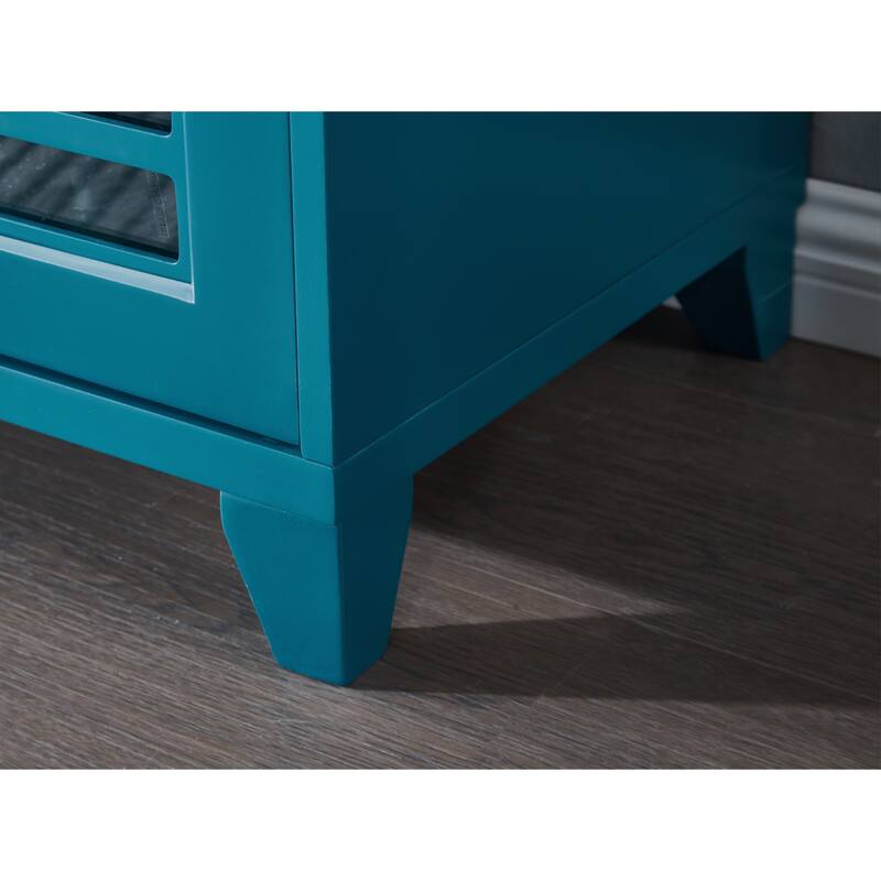 Modern Sideboard Storage Cabinet with Adjustable Shelves, Tempered Glass and Exquisite Hardware Accessories, Teal Blue