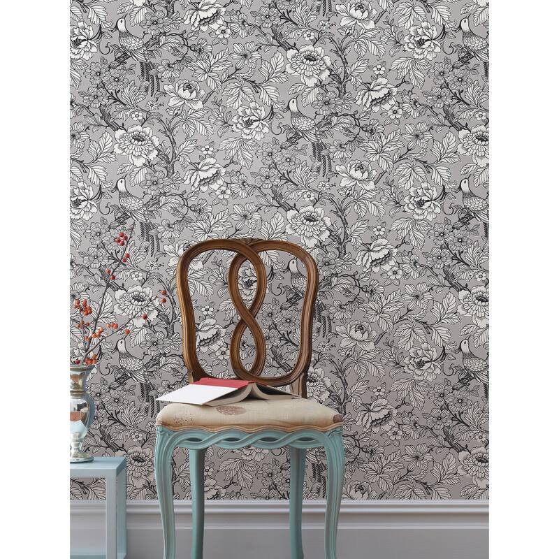 A-Street Prints Beaufort Silver Peony Chinoiserie Wallpaper