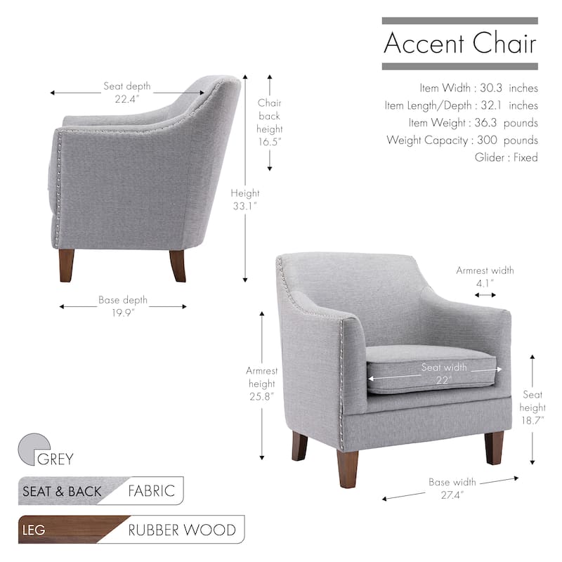 Porthos Home Rok Accent Chair, Fabric Upholstery, Rubberwood Legs