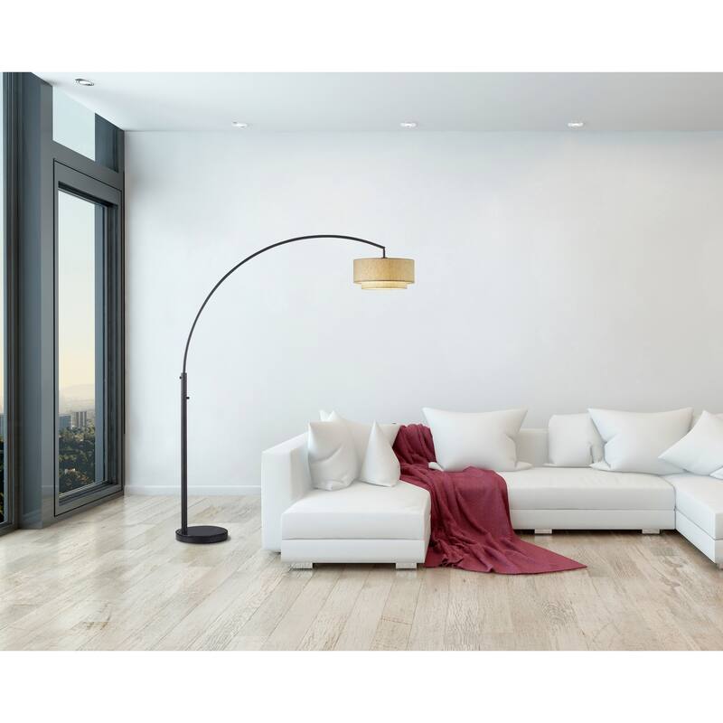 Double Shade 82" Led Arched Floor Lamp With Marble Base & Dimmer - 82