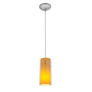 Access Lighting Glass`n Glass Cylinder Steel Integrated LED Cord Pendant, Clear/Amber Shade