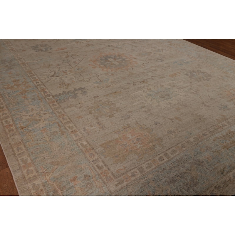 Oushak Turkish Large Rug Handmade Vegetable Dye Floral Wool Carpet - 10'3"x 13'9"
