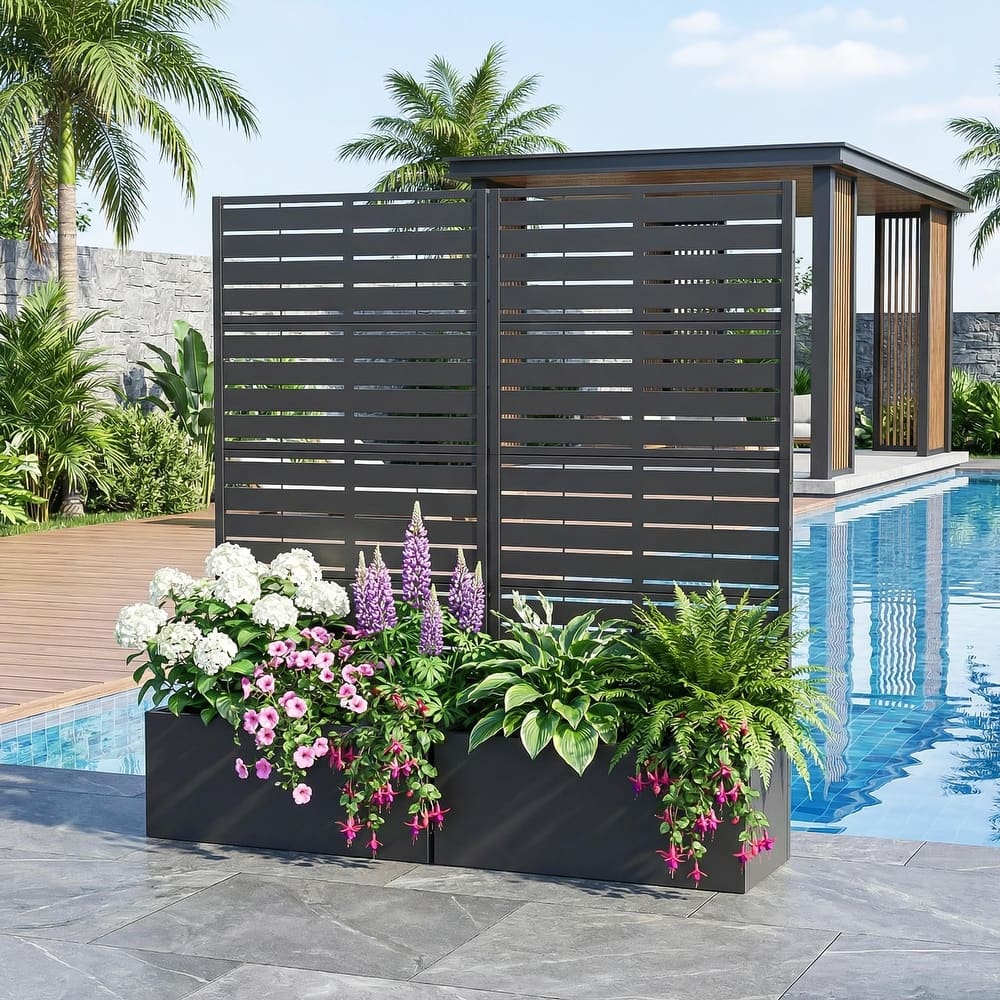 Metal Planter Box with Trellis Privacy Screen Planter Box Set of 2