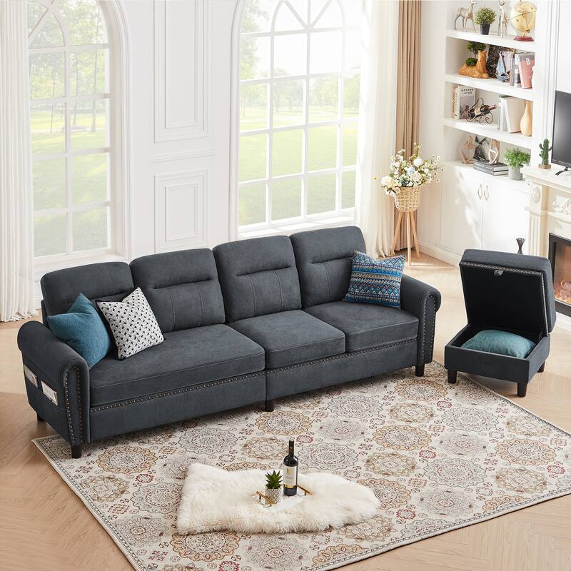 4 Seater L Shaped Reversible Sectional Sofa with Storage Ottoman
