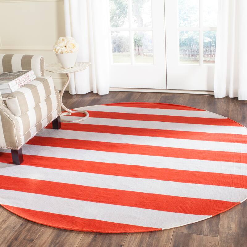 SAFAVIEH Handmade Montauk Caspian Stripe Cotton Flatweave Rug - 6' x 6' Round - Rust/Ivory