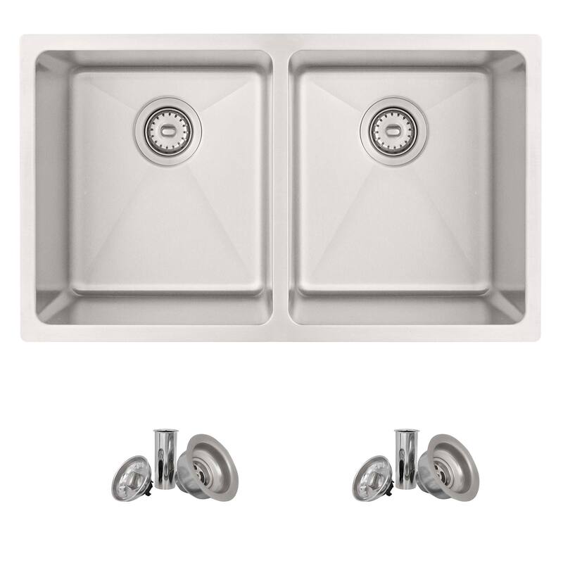 STYLISH Toledo DualMount 31" Stainless Steel Double-Bowl Kitchen Sink with Strainers - 31" x 18" x 9"
