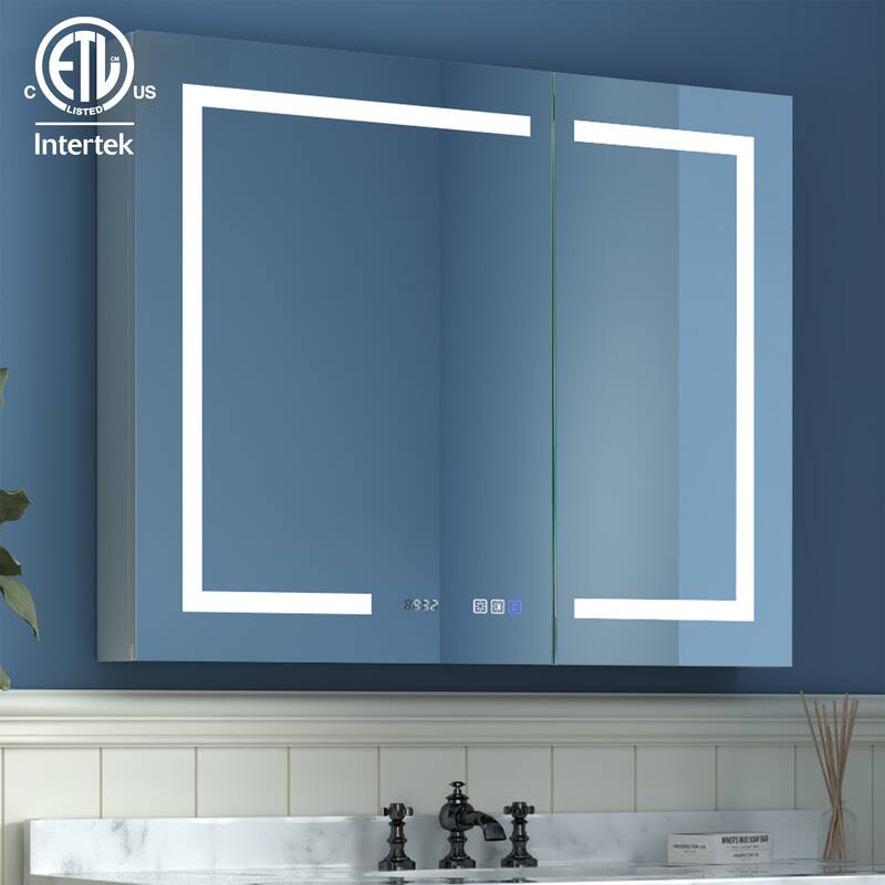 ExBrite LED Lighted Bathroom Medicine Cabinet with Mirror,Recessed or Surface Mount, Defog