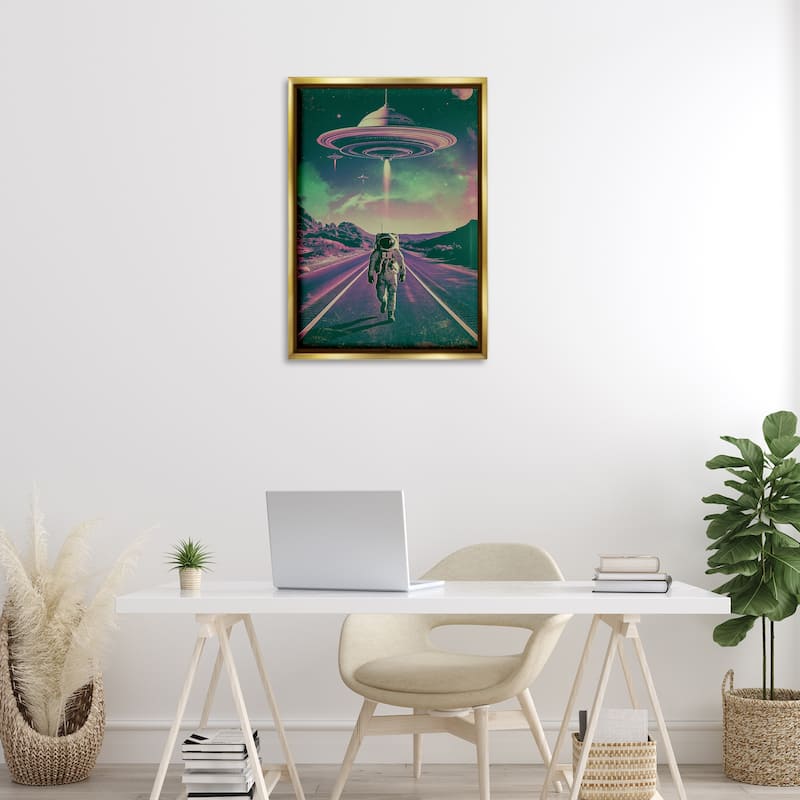 Stupell Astronaut with Overhead UFO Framed Floater Canvas Wall Art Design By Wumples
