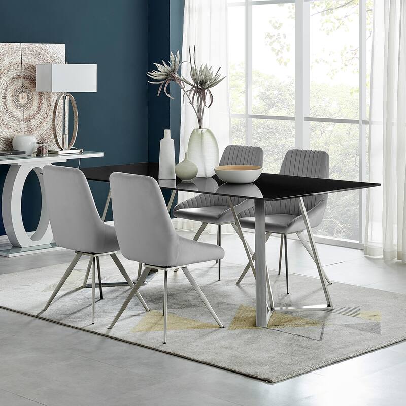 Cressida and Skye Gray Fabric 5 Piece Rectangular Dining Set - Grey