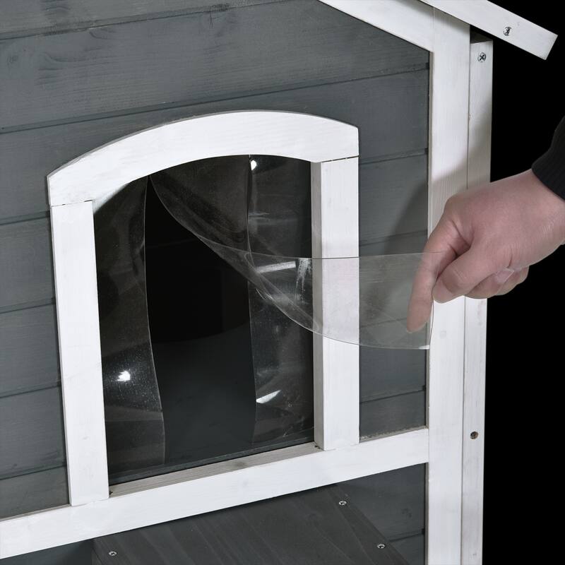 PawHut 2-story Cat House Outdoor, Weatherproof Wooden Cat Enclosure for Feral Cats with Escape Door, Openable Roof