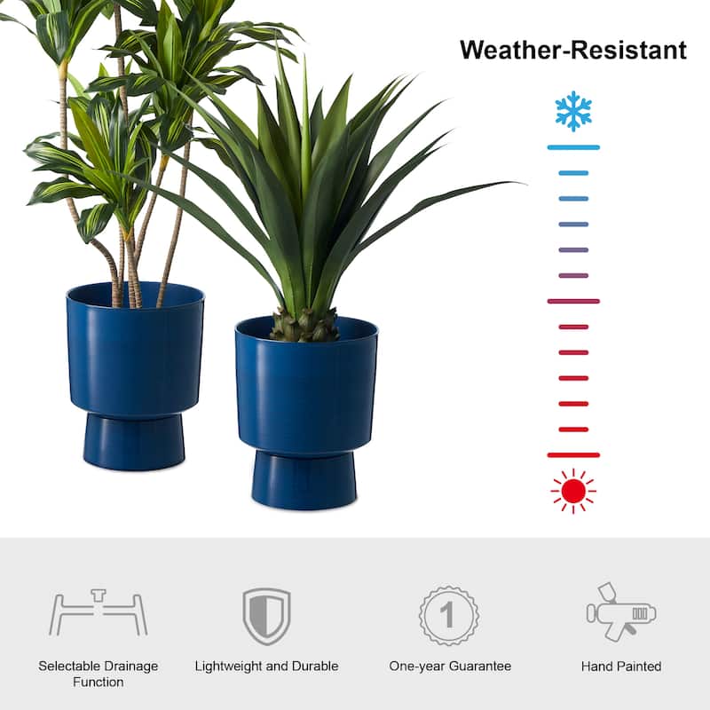 Glitzhome 16.75"H Set of 2 Cobalt Blue Faux Ceramic Urn Plastic Planter with Screw in Base