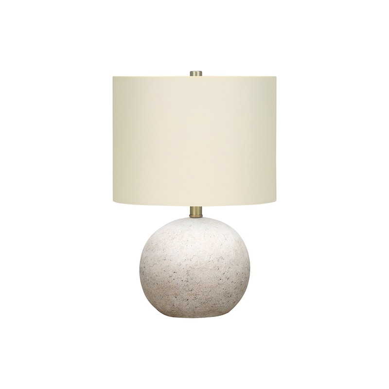 Concrete Table Lamp with Linen Drum Shade Sphere Base 3 Way Switch