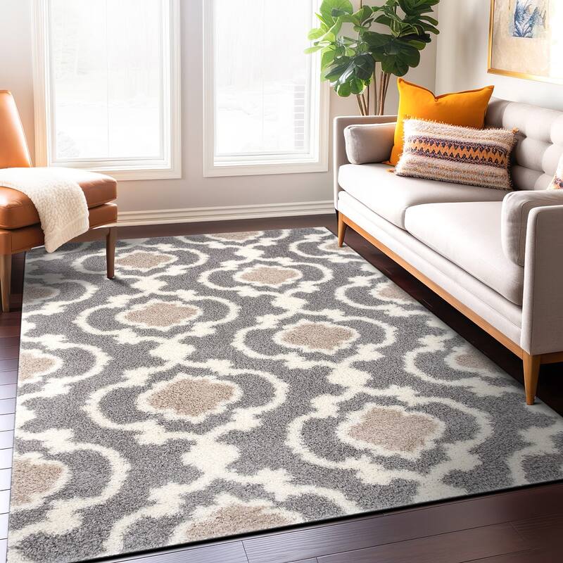 Porch & Den Touro Trellis Shag Area Rug - 5' 3" x 7' 3" - Gray