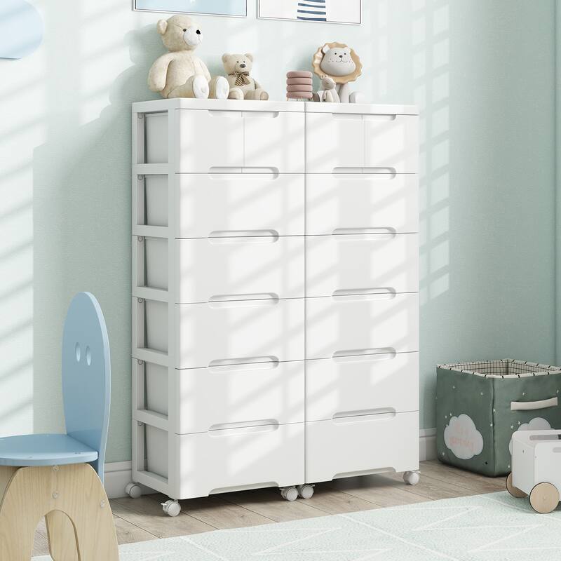 Multi-Drawer White PP Mobile Storage Organizer with Locking Wheels for Bathroom or Kids Room