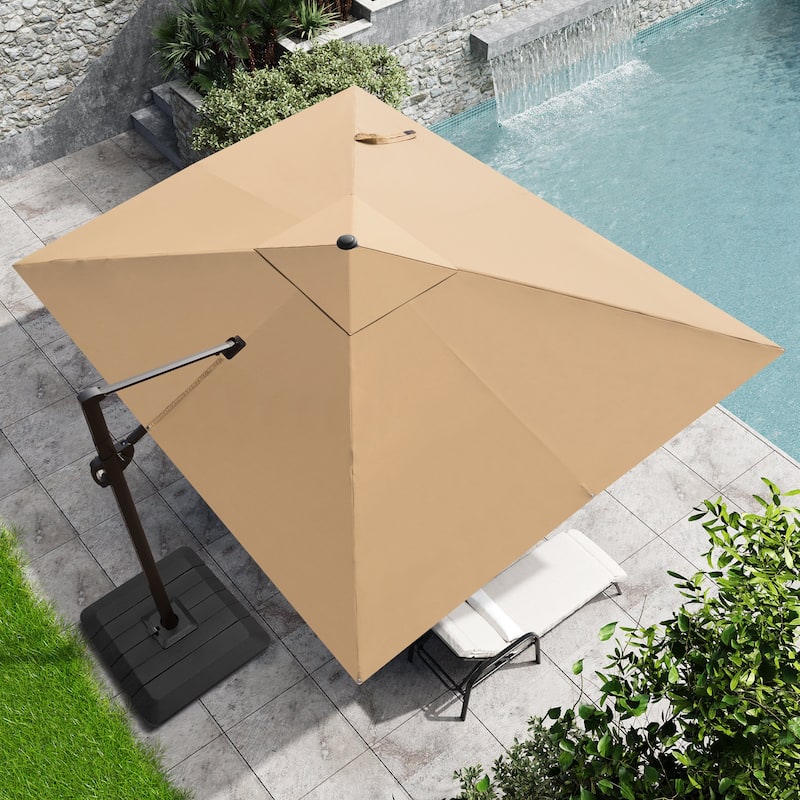 9 x 10.5 FT Outdoor Patio Umbrella Cantilever-Offset Umbrella with 4-Piece Fillable Weighted Base