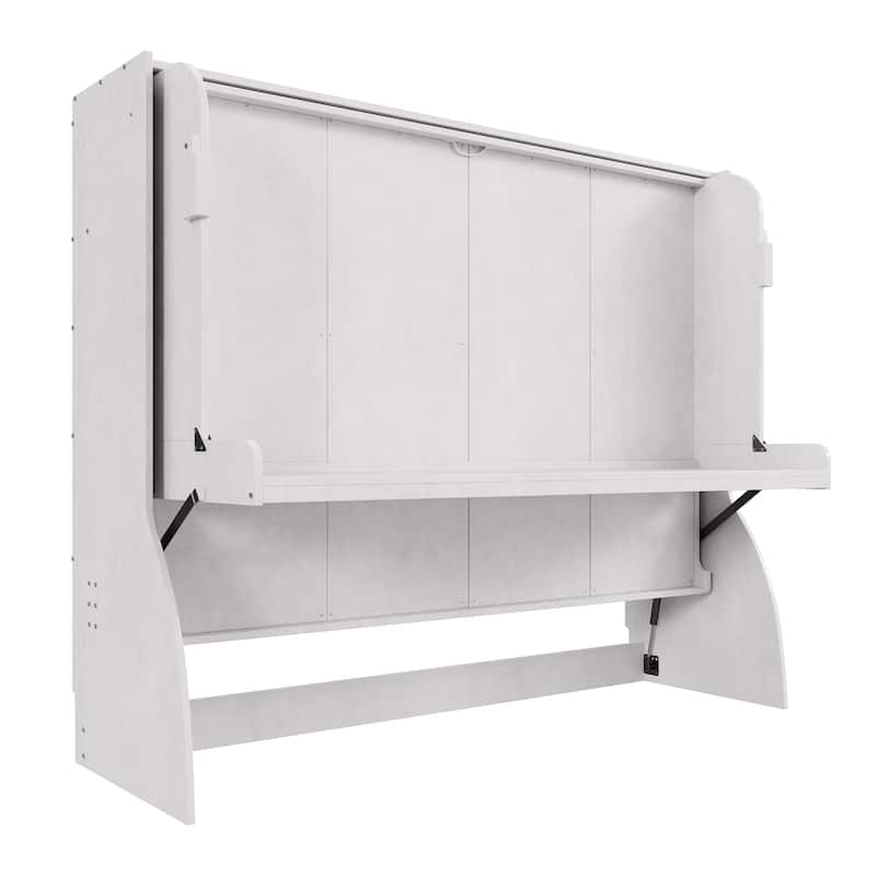 Convertible Desk Murphy Bed Frame, Full Size Platform Bed Folding Into Cabinet Bed with Wooden Slats Support for Bedroom