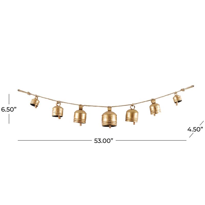 Gold Metal Tibetan Inspired String Hanging Decorative Cow Bell with Jute Hanging Rope