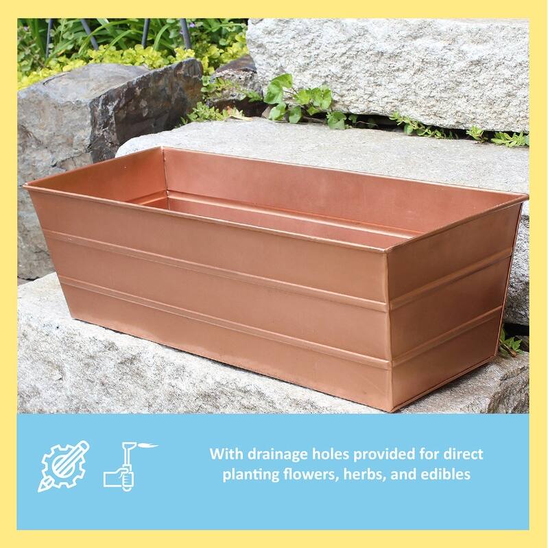 Achla Designs Medium Galvanized Steel Flower Box Planter, 24 Inch Wide
