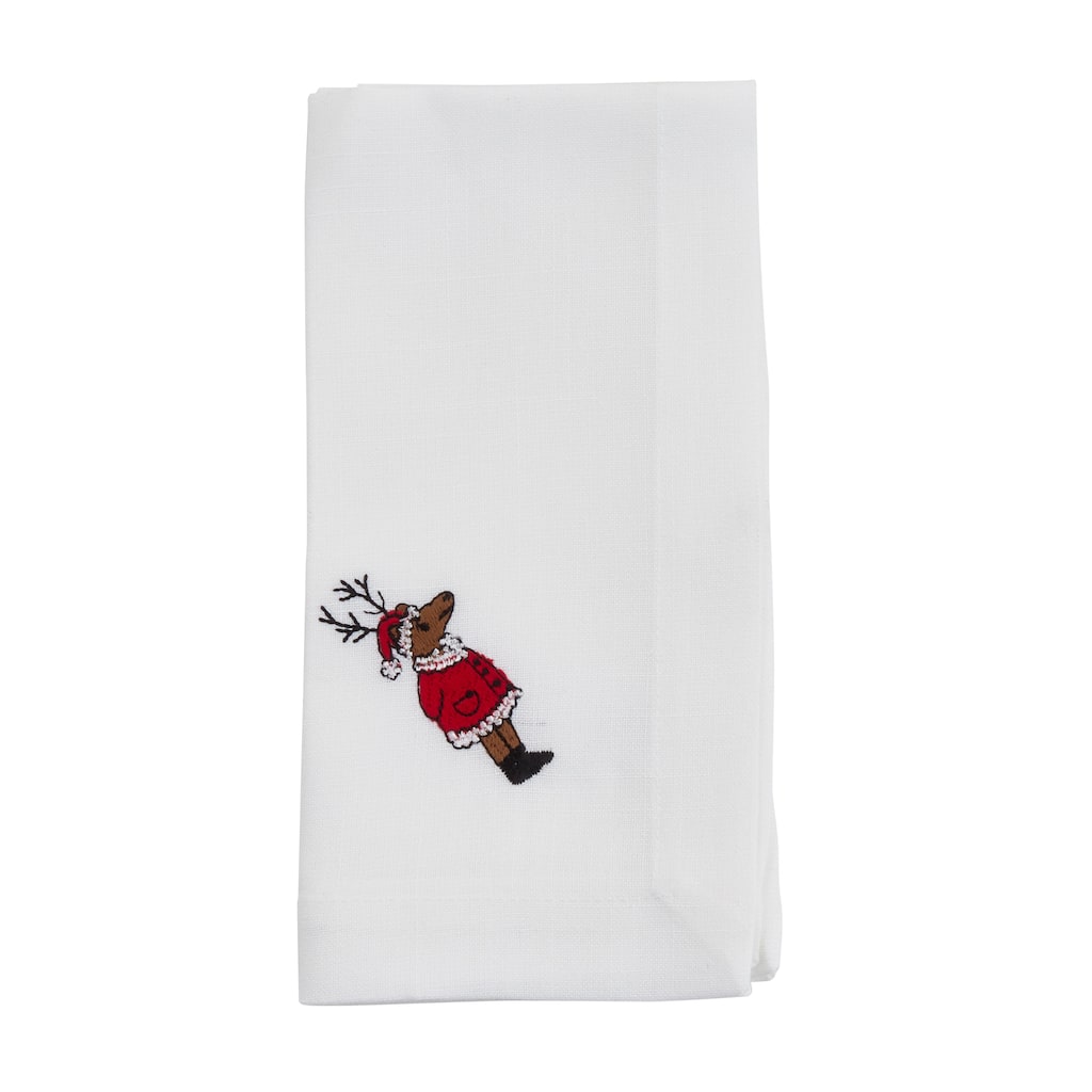 Embroidered Table Napkins With Reindeer Design (Set of 4) - 20"x20"