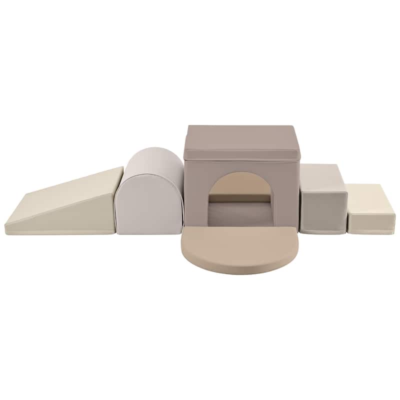 Colorful Soft Climb and Crawl Foam Playset 7 in 1, Soft Play Equipment Climb and Crawl Playground, Kids Crawling & Climbing - LightBrown