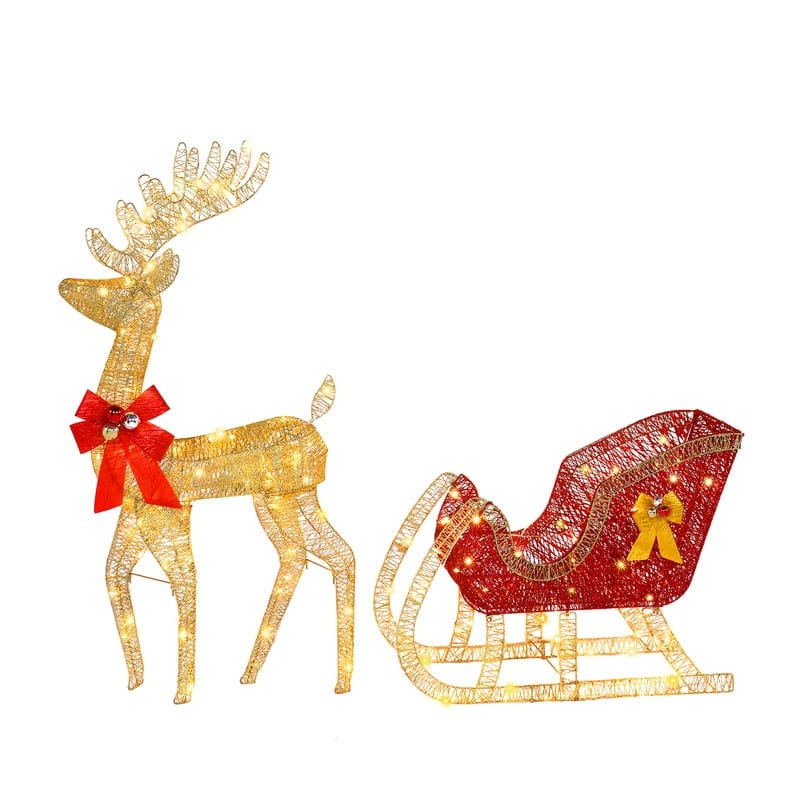 4ft Christmas Reindeer & Sleigh Outdoor Yard Decoration Set with LED Lights