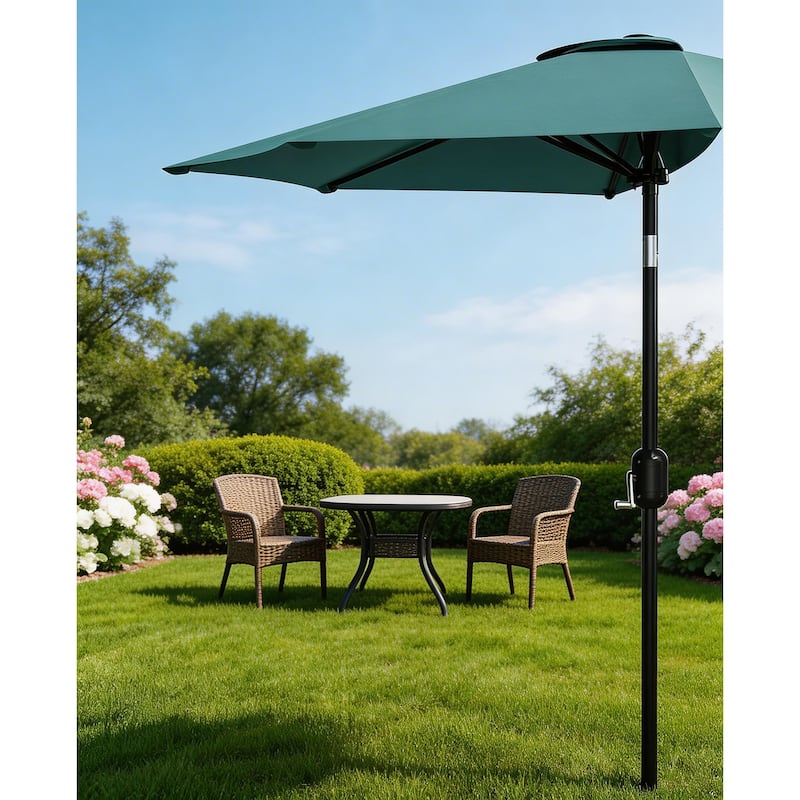 9ft Outdoor Patio Half Umbrella, with Smooth Crank Lift - Turquoise