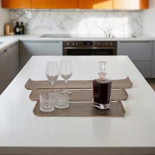 Sagebrook Home Antiqued Aluminum Rectangular Curled Trays - A Versatile Collection in Metallic Hue (Set of 3) - 30" x 10" x 1"