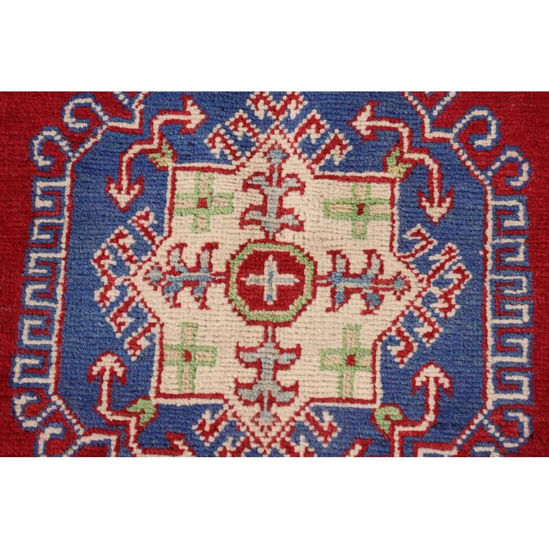 Red Kazak Rug Handmade Geometric Wool Carpet - 3'5"x 5'1"