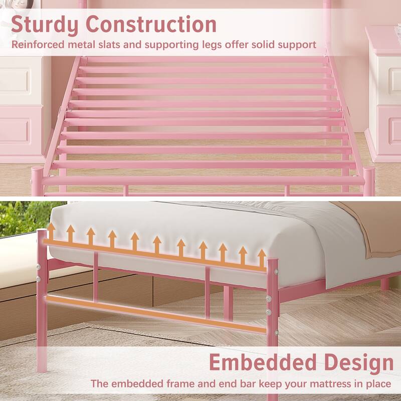 VECELO Metal Platform Bed Frame with Headboard Storage Bed Base No Box Spring Needed Twin/Full/Queen Size Modern Steel Bed